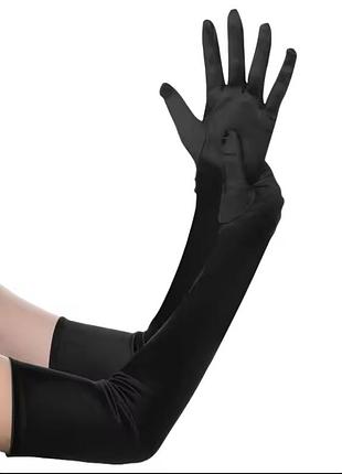 Рукавички в стилі гетсбі атласні довгі чорні