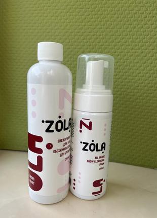 Обезжириватель и очищающая пенка для бровей от zola
