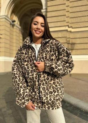 ‼️кофта- бомбер в леопардовом принте из ткани барашек!!️