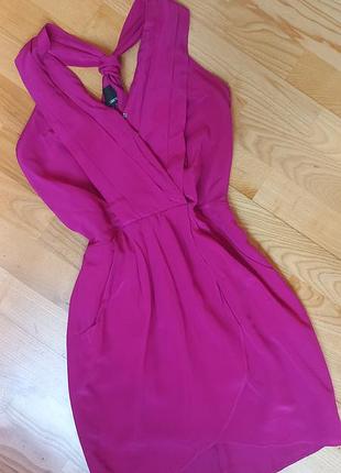 Шовкова мінісукня фуксія коктейльна сукня