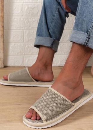 Мужские льняные тапочки с открытым носком