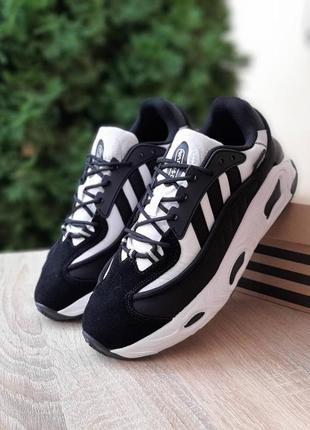 Мужские качественные и стильные кроссовки для мальчиков adidas oznova черные с белым