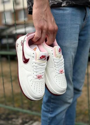 Кроссовки nike air force 1 low cherry белые с бордовым женские