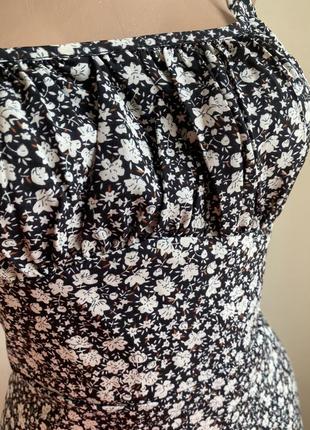 Сукня міді в квітковий принт ярусна розріз4 фото