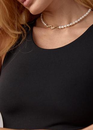 Кроп-топ женский базовый с эластичной ткани черный4 фото