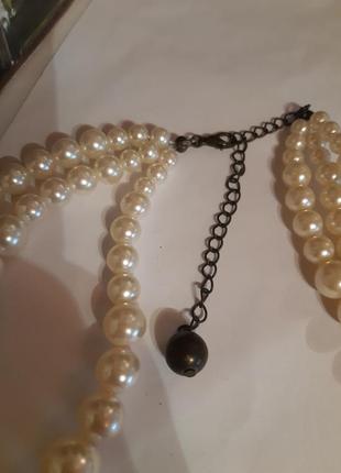 Намисто ожерелье перлини штучні, під бронзу ланцюжок,  американській вінтаж,три ряди4 фото