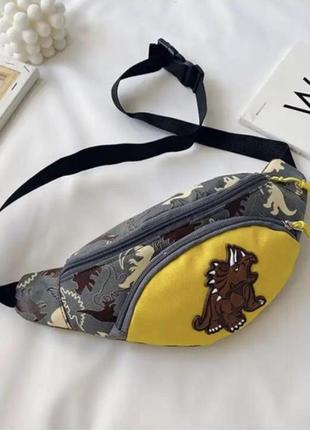 Сумка , сумка-бананка. сумка-бананка поясна для хлопчиків динозавр t-rex на регульованому ремінці, жовтий та зелений 4