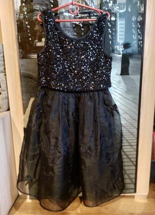 Пышное черное платье с пайетками next 10-11 лет