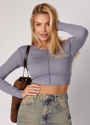 Короткий жіночий лонгслів із декоративними швами назовні - сірий цвет, l (є розміри)