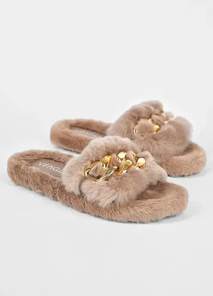 Домашние меховые тапочки / комнатные тапочки с цепочкой