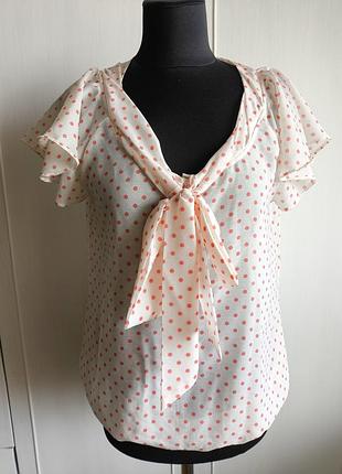 Блуза, рубашка с бантом в горох, в стиле ретро, пинап