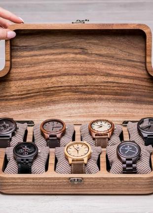 Деревянная цельная шкатулка подставка для 7 часов со стеклянной крышкой персонализированная коробочка с лого