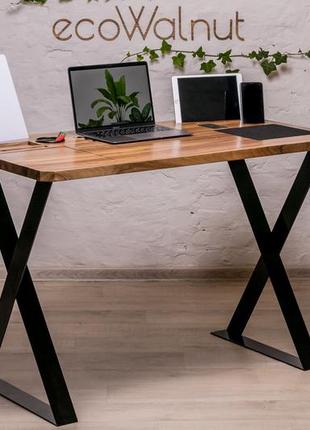 Дерев'яний письмовий офісний стіл ecowalnut itable ef-1 в стилі лофт із металевими ніжками