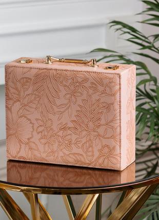 Шкатулка органайзер для украшений бижутерии прямоугольная с зеркальцем чемодан из экокожи розовая2 фото