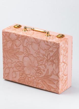 Шкатулка органайзер для украшений бижутерии прямоугольная с зеркальцем чемодан из экокожи розовая7 фото
