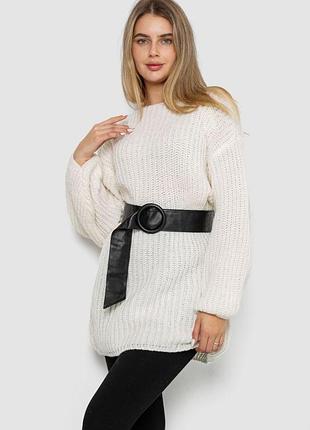 Свитер-туника с поясом, оверсайз молочный