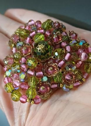 Брошка велика вінтажна наборна важка скло сплав