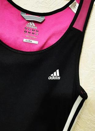 Adidas майка спортивна чорна/рожева стрейч-трикотаж три білі смуги жіноча 42-44-463 фото