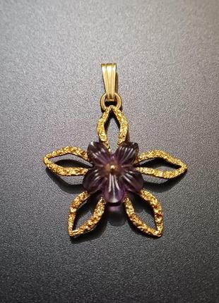 Кулон орхидея винтаж сплав стекло