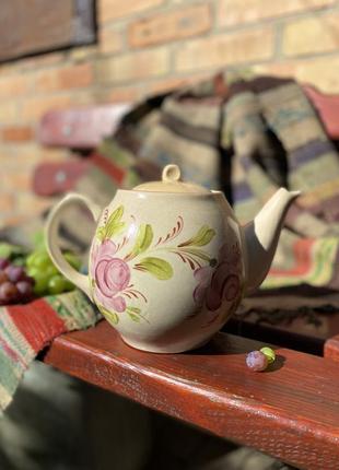 Троянди!🫖🌺 константинівський завод майолікових виробів чайник великий доливочний фаянс ручний розпис