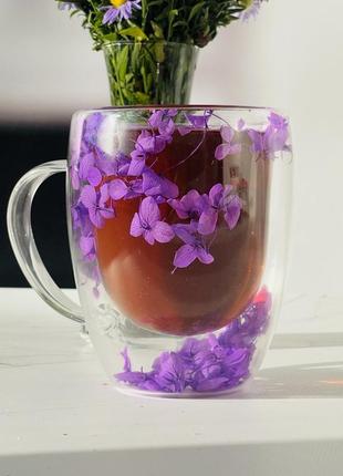 Чашка с ручкой "фиолетовая орхидея" с двойными стенками, розовая, 350 мл