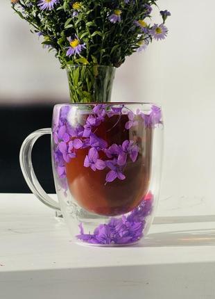 Чашка с ручкой "фиолетовая орхидея" с двойными стенками, розовая, 350 мл