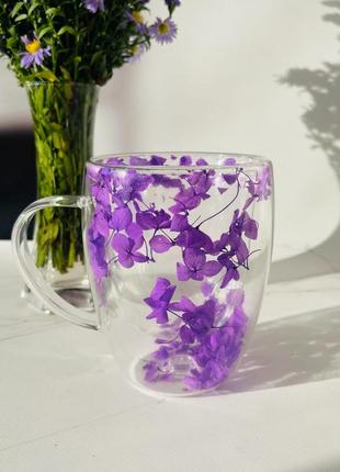 Чашка с ручкой "фиолетовая орхидея" с двойными стенками, розовая, 350 мл