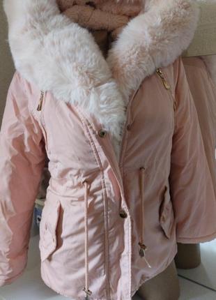 Куртка парка розовая с эко мехом на девочку