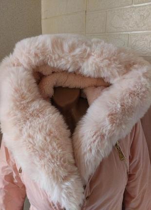 Куртка парка розовая с эко мехом на девочку