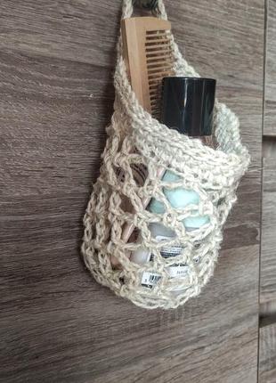 Підвісна сітка органайзер, джутова в'язана корзина. зручний органайзер ручної роботи.