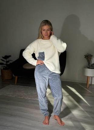 Комплект домашней одежды теплая пижама свитер и штаны махра