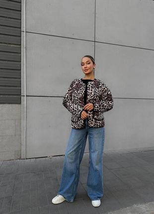 Женская куртка леопардовая стеганая бомбер в стиле zara