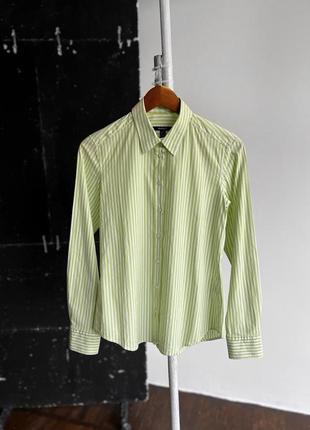 Gant womens lime/white striped long sleeve button shirt жіноча сорочка в полоску на довгий рукав