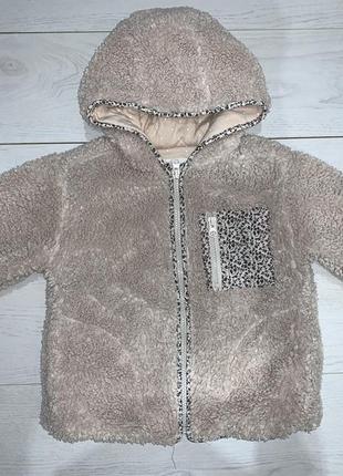 Детская куртка шубка теди на замке на девочку с капюшоном zara 3-4 года 104 см