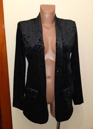 🤩1+1=3 блискучий чорний жіночий піджак блейзер ivivi, розмір 44 - 46