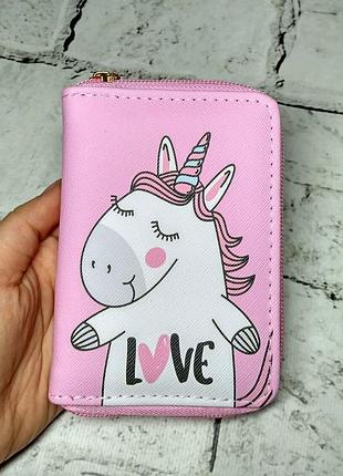 Кошелек детский для девочки на змейке экокожа единорог розовый 12,5х9 см 0207-4