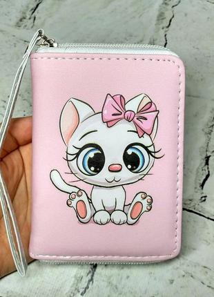 Кошелек детский с рисунком кошка розовый