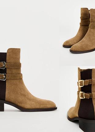 Коричневі замшеві ботінки зара zara натуральні 41 розмір