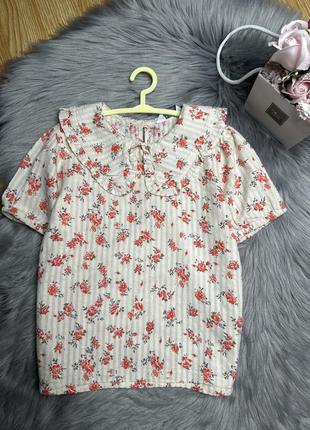 Невероятная стильная хлопковая блузка рубашка с нарядным воротничком для девочки 4/5р primark