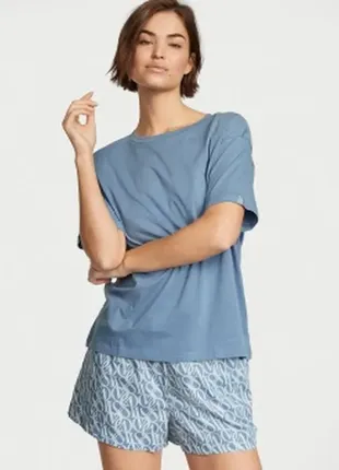 Бавовняна піжама victoria's secret cotton short tee-jama set blue logo