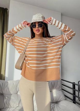 Удлиненный свитер оверсайз в полоску акрил