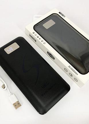 Мобільна зарядка портативна power bank 30000 mah ukc, зовнішній акумулятор, зарядка power bank. колір: чорний