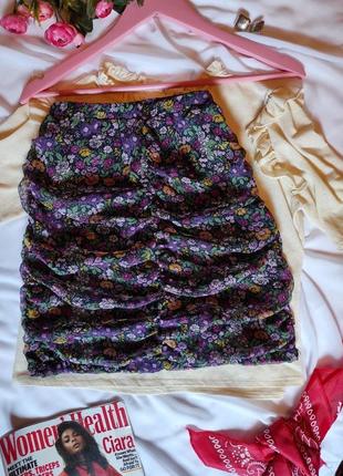 Спідниця міні жіноча кольорова у квітковий принт підліткова юбка коротка2 фото