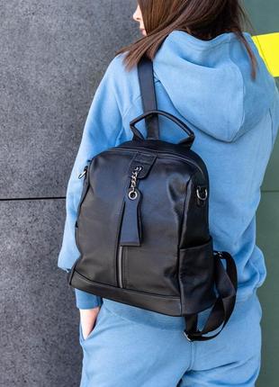 Женский стильный и качественный рюкзак из натуральной кожи черный3 фото