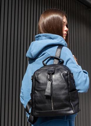 Женский стильный и качественный рюкзак из натуральной кожи черный9 фото