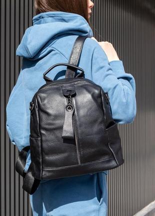 Жіночий стильний і якісний рюкзак з натуральної шкіри чорний2 фото