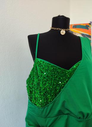 Коктейльное платье миди, батальное комбинированное с пайетками, одно плечо3 фото