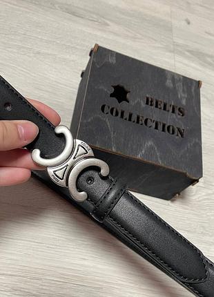 Женский ремень черный 2.5см китайская серая кожа + коробка, женский ремень прошитый золото пояс черный кожаный в стиле celine сельниц