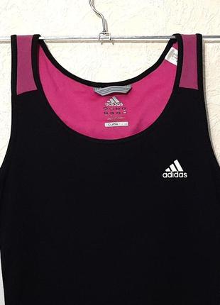 Adidas майка спортивная чёрная/розовая стрейч-трикотаж три белые полосы на девочку 42-44-462 фото