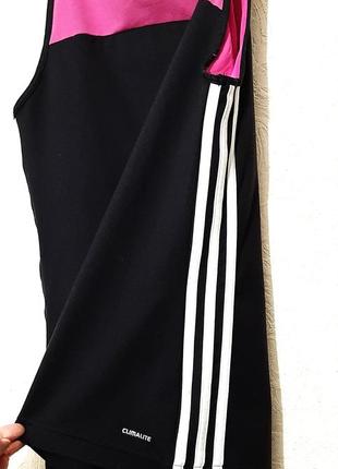 Adidas майка спортивная чёрная/розовая стрейч-трикотаж три белые полосы на девочку 42-44-466 фото